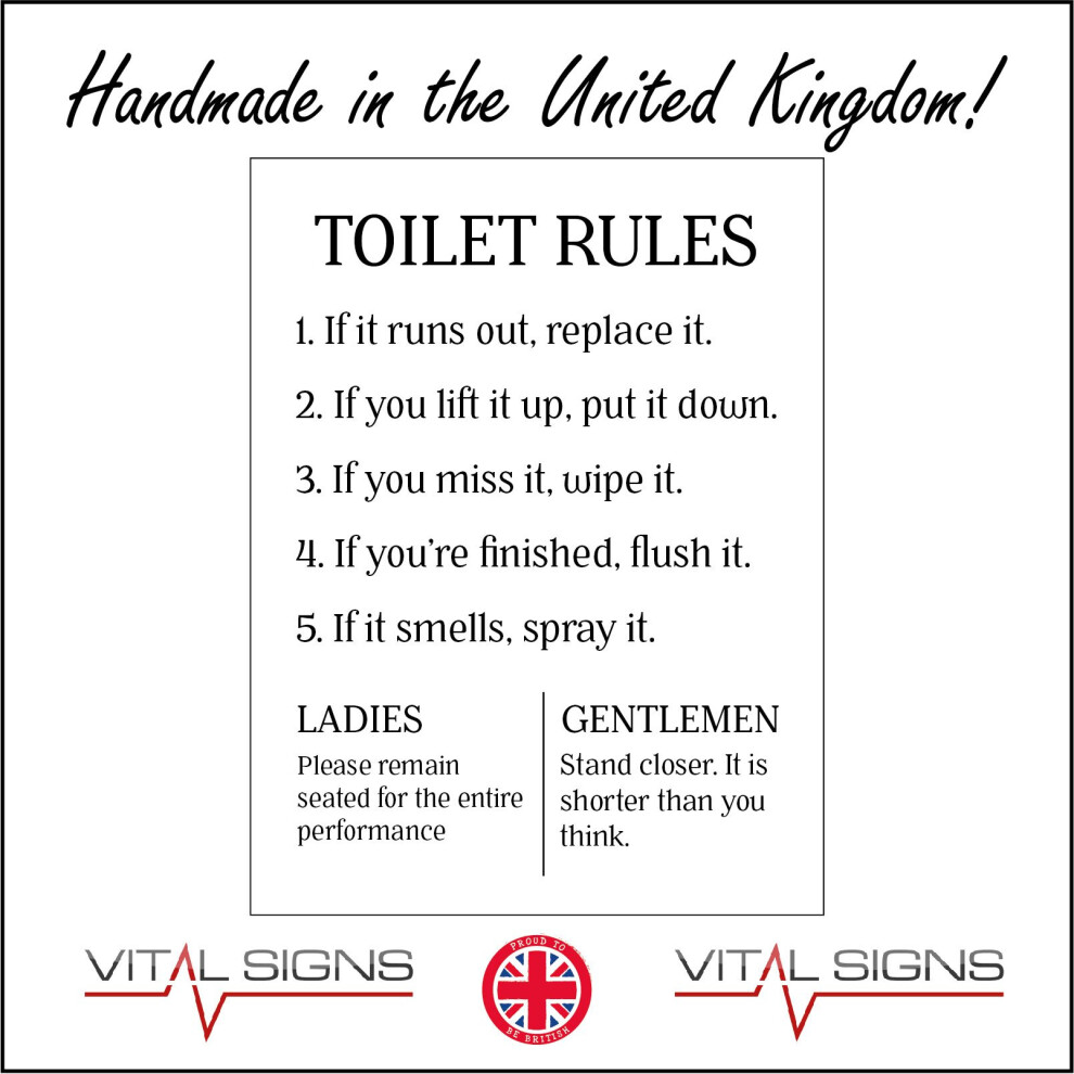(200 x 300mm - 8 x 12, E - 3mm Standard Foamex Foamboard) HU344 Toilet Rules Ladies Gentlemen Sign Funny Loo Humour Guidelines Follow 450mm x 600mm B - Magnetic - Vehicle Grade