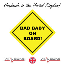 (250 x 250mm - 10 x 10, A - Sticker / Sav - Non-See Through) HU360 Bad Baby On Board Sign Fun Trouble Distance Naughty Warning Car Pickle 600mm x 600mm B - Magnetic - Vehicle Grade