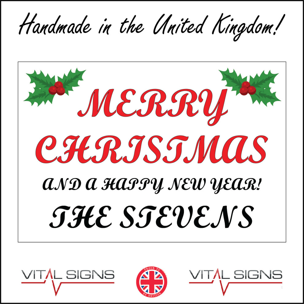 (300 x 400mm - 12 x 16, D - 1mm Pvc Foamex) XM268 Merry Christmas Happy New Year Sign Personalise Season Festive Yuletide 450mm x 600mm B - Magnetic --image-OPC-P8FDXCM-NEW