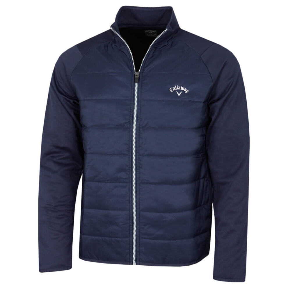 Callaway (S, Peacoat) Golf Mens 2021 Long Sleeve Mixed Media Full Zip Padded Chest Chevron