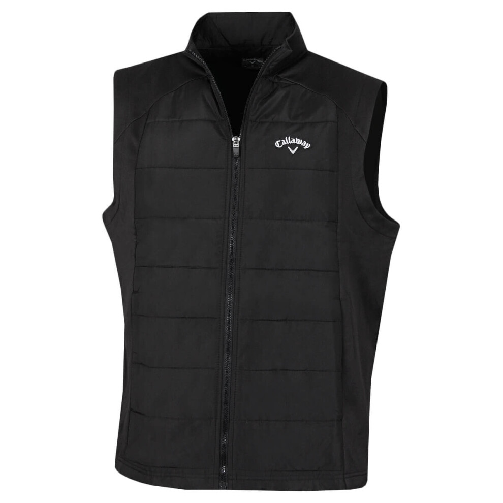 (2XL, Caviar) Callaway Golf Mens 2021 Full Zip Puffer Sleeveless Chevron Padded Chest Gilet