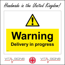 (200 x 150mm - 8 x 6, A - Sticker / Sav - Non-See Through) WT079 Warning Delivery In Progress Sign Driver Goods Warehouse Factory Work 600mm x 450mm B - Magnetic - Vehicle Grade