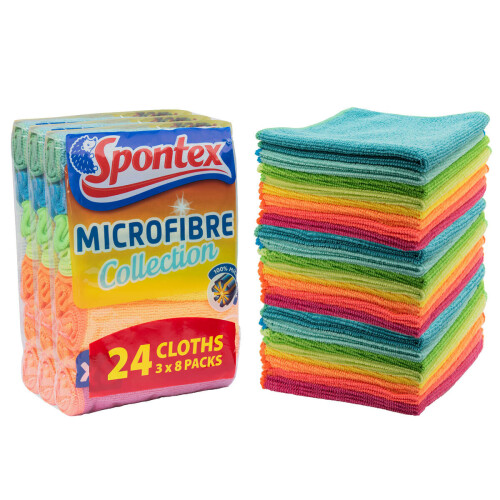 Spontex Microfibre Multi-purpose Cloths Removes Dust Grease Pack 24