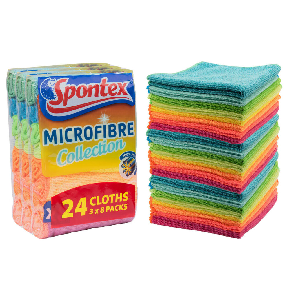 Spontex Microfibre Multi-Purpose Cloths Removes Dust Grease Pack 24