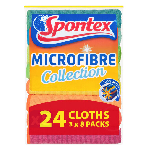 Spontex Microfibre Multi-purpose Cloths Removes Dust Grease Pack 24 1