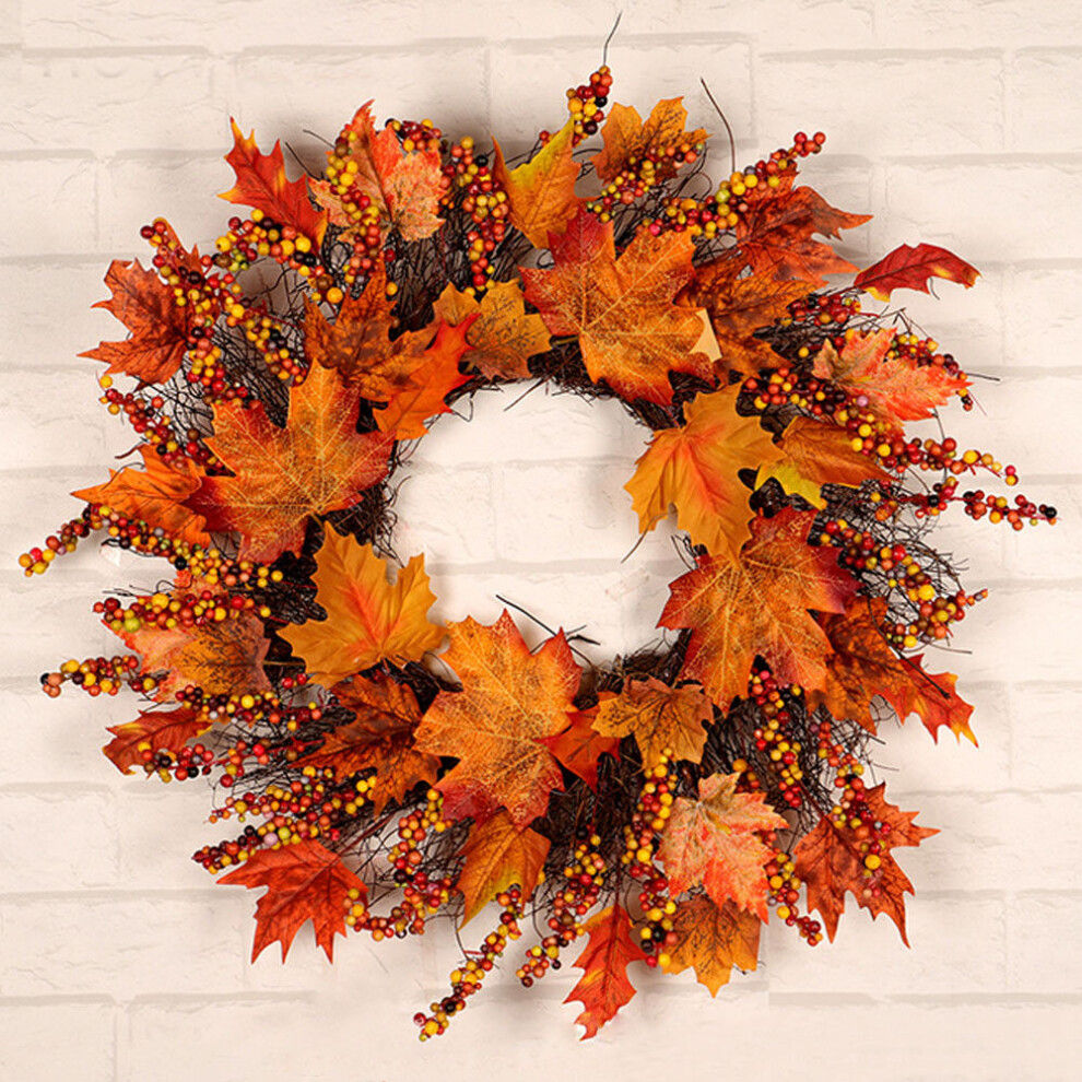 Living And Home (Fruit Bunch 45Cm) Christmas Halloween Garland Artificial Maple Pumpkin Berry Wreath Rattan With Led Light