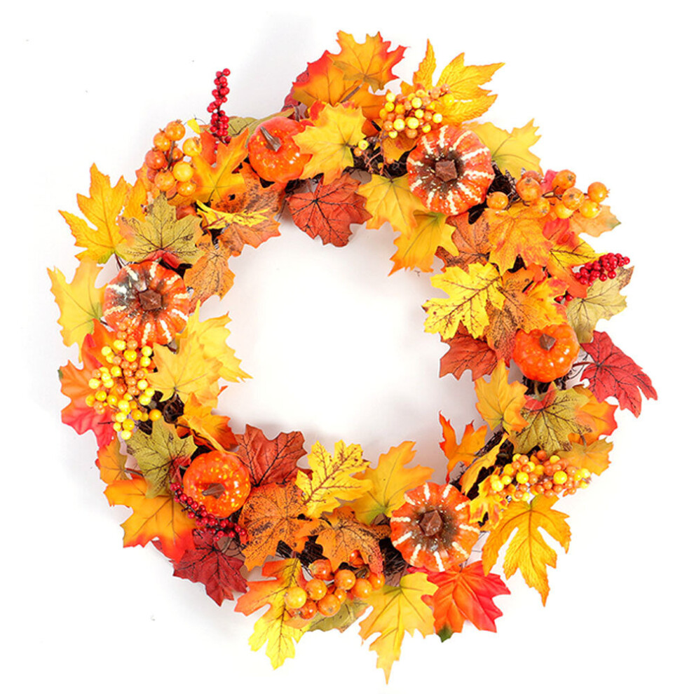 Living And Home (Pumpkin 50Cm) Christmas Halloween Garland Artificial Maple Pumpkin Berry Wreath Rattan With Led Light