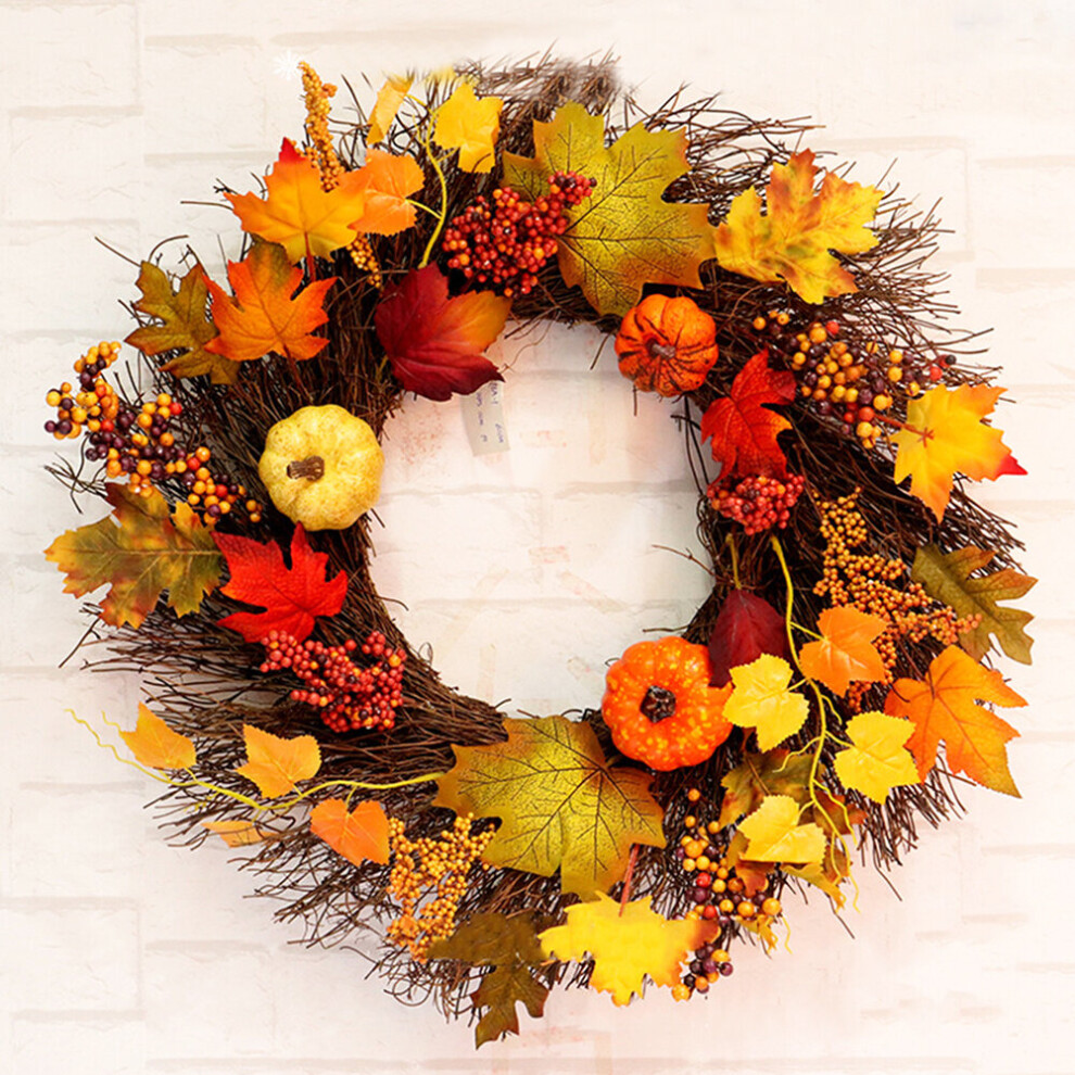 Living And Home (Vine 60Cm) Christmas Halloween Garland Artificial Maple Pumpkin Berry Wreath Rattan With Led Light