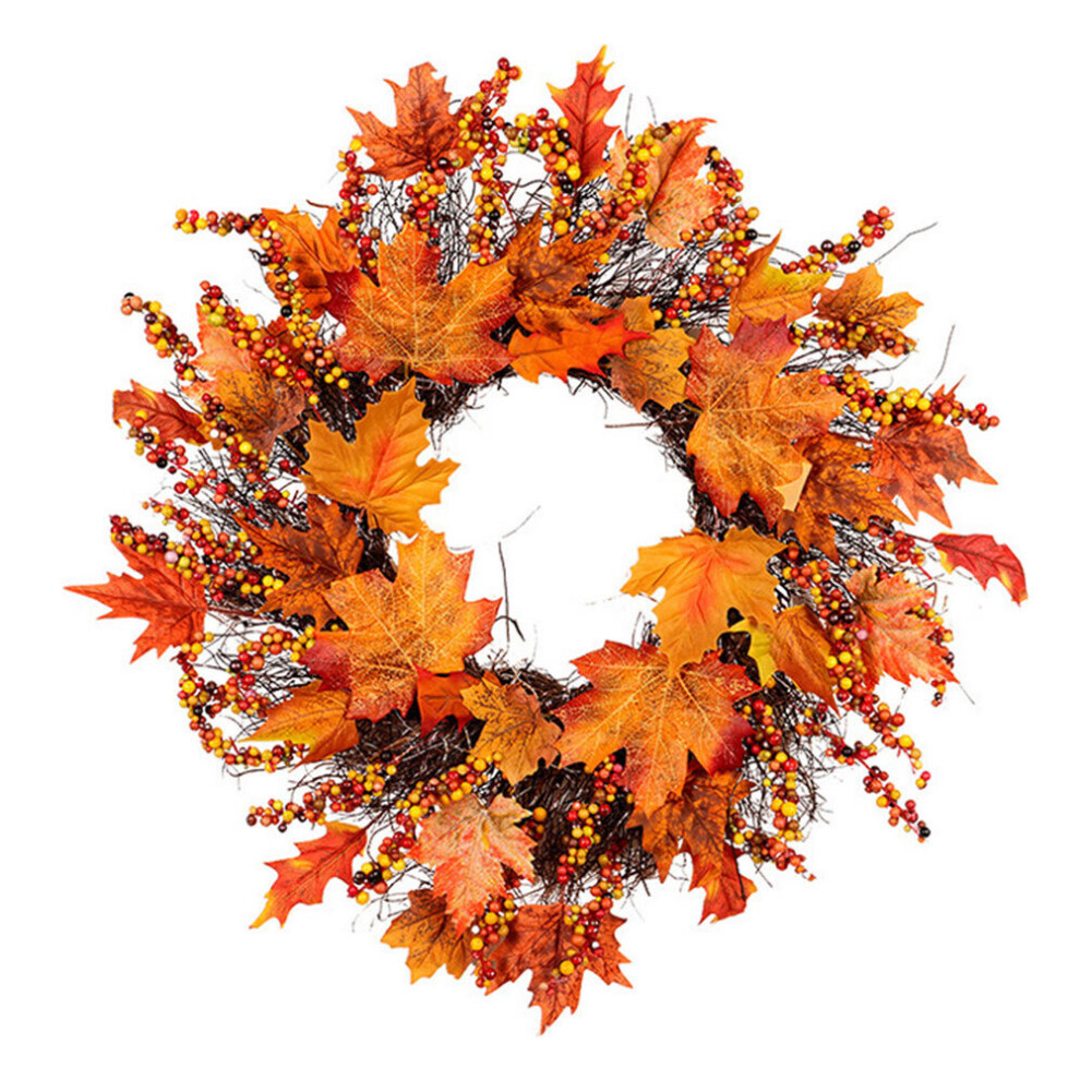 Living And Home 45Cm Christmas Halloween Garland Autumn Leaf Artificial Maple Fruit Bunch Wreath With Led Light