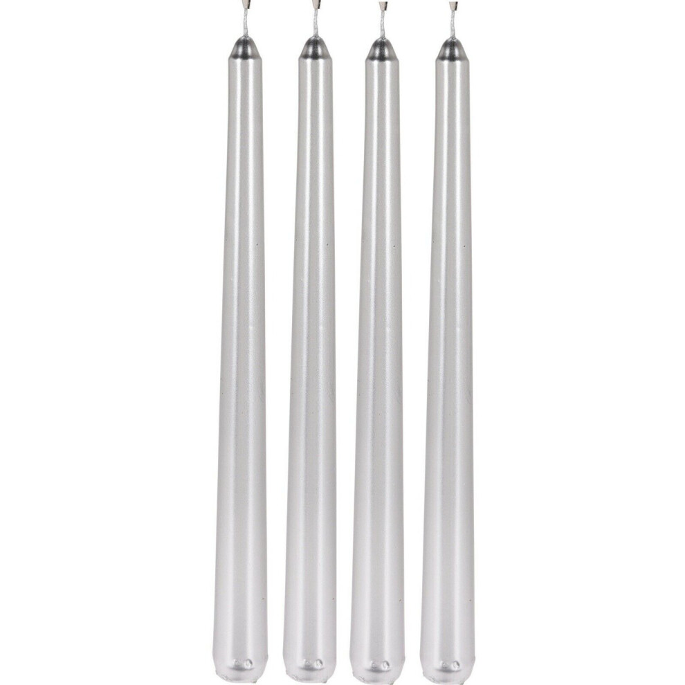 Set of 12 x 25cm Tall Silver Taper Candles Dinner Candles Extra Long & Trendy