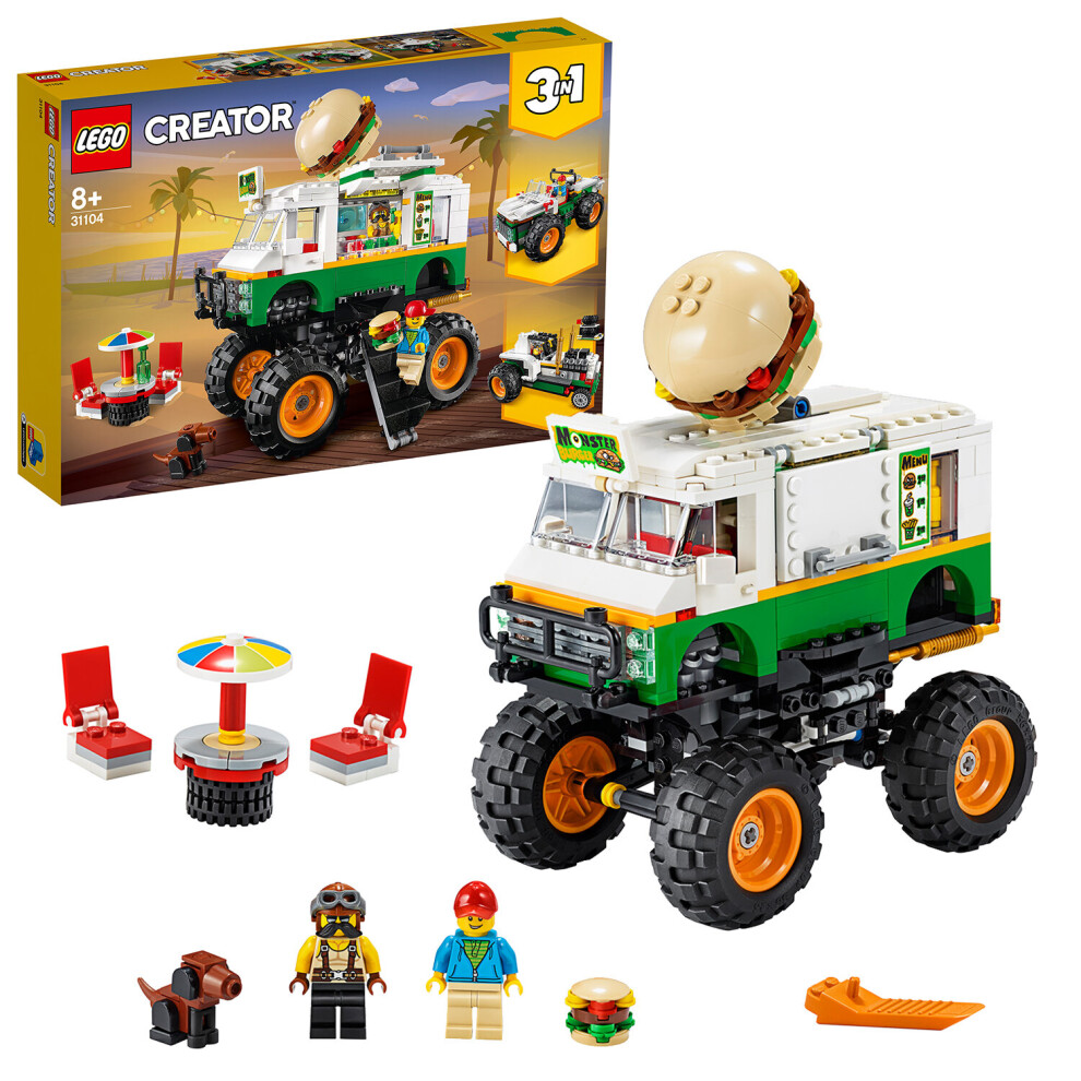 LEGO 31104 Creator 3in1 Monster Burger Truck Toy - Off Roader - Tractor Hauler Building Set, Vehicle Collection 