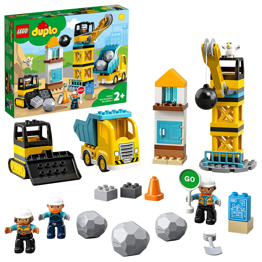 LEGO 10932 DUPLO Town  Wrecking Ball Demolition Construction Set with Toy Truck, Crane and Bulldozer, Toys for 2+ Toddlers