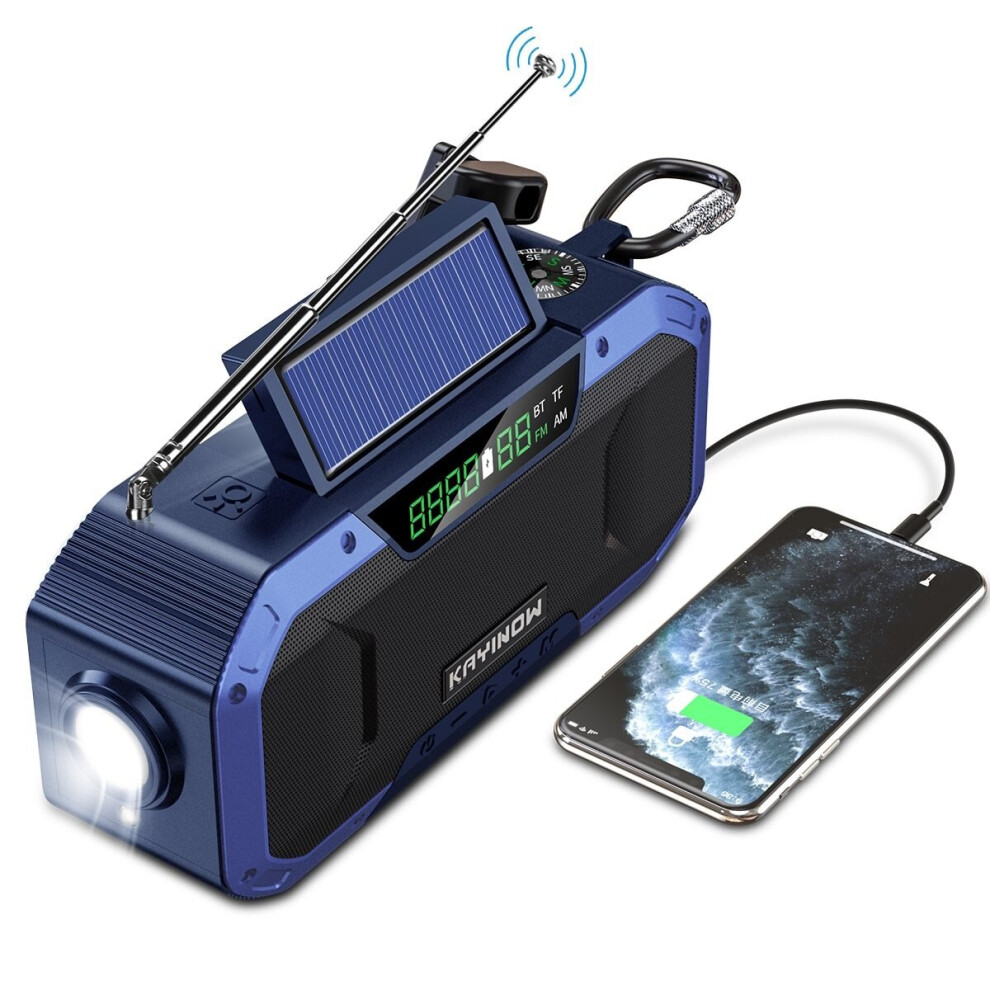 (Blue) Multifunctional Portable Tooth Speaker Hand Crank Solar Radio Am/Fm Radios Led Flashlight And 5000Mah Power Bank Blue 364967490145