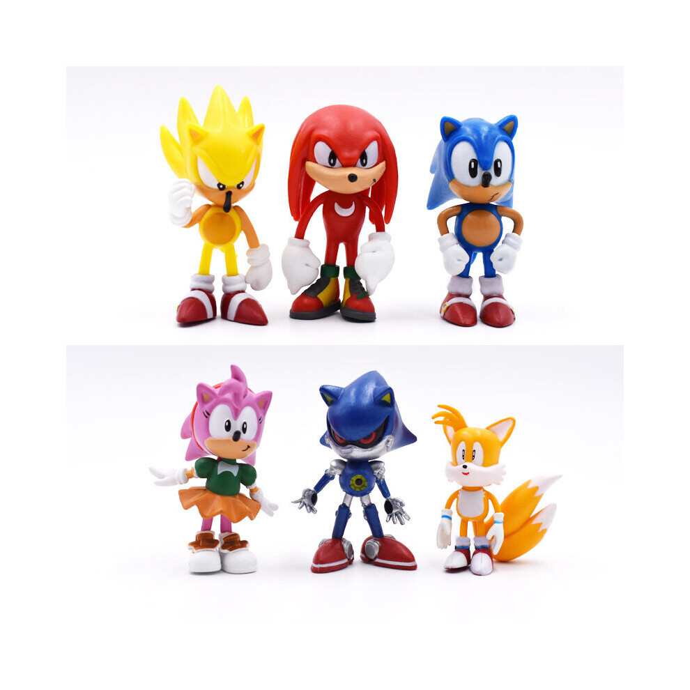 6 PCs Sonic the Hedgehog Knuckles Amy Tail Cake Topper Metal Action Figures Toy
