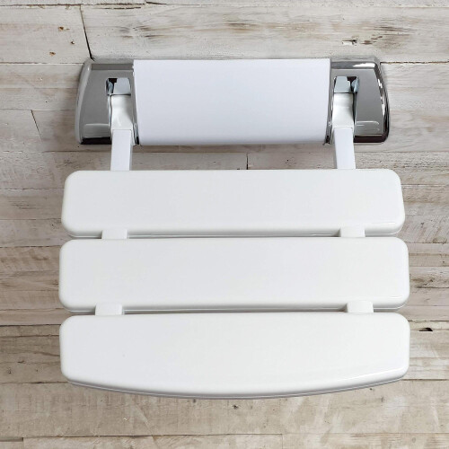 Wall Mounted Folding Shower Seat White with Chrome Trim 2