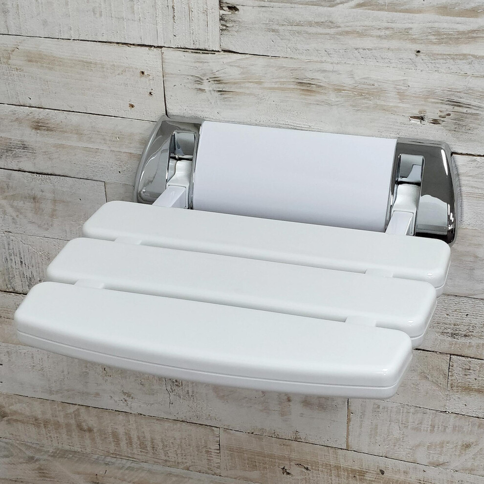Wall Mounted Folding Shower Seat White with Chrome Trim