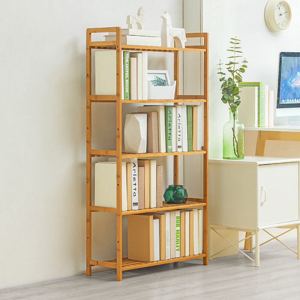 (128*68*25cm, 5 Tier) Tiered Bamboo Wood Bookcase Storage Shelf