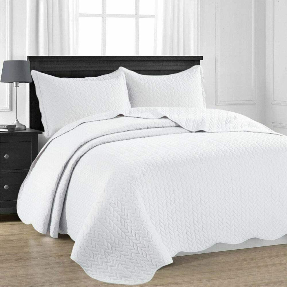 (White, King) HOTEL QUALITY LUXURY QUILTED BEDSPREAD BED THROWS