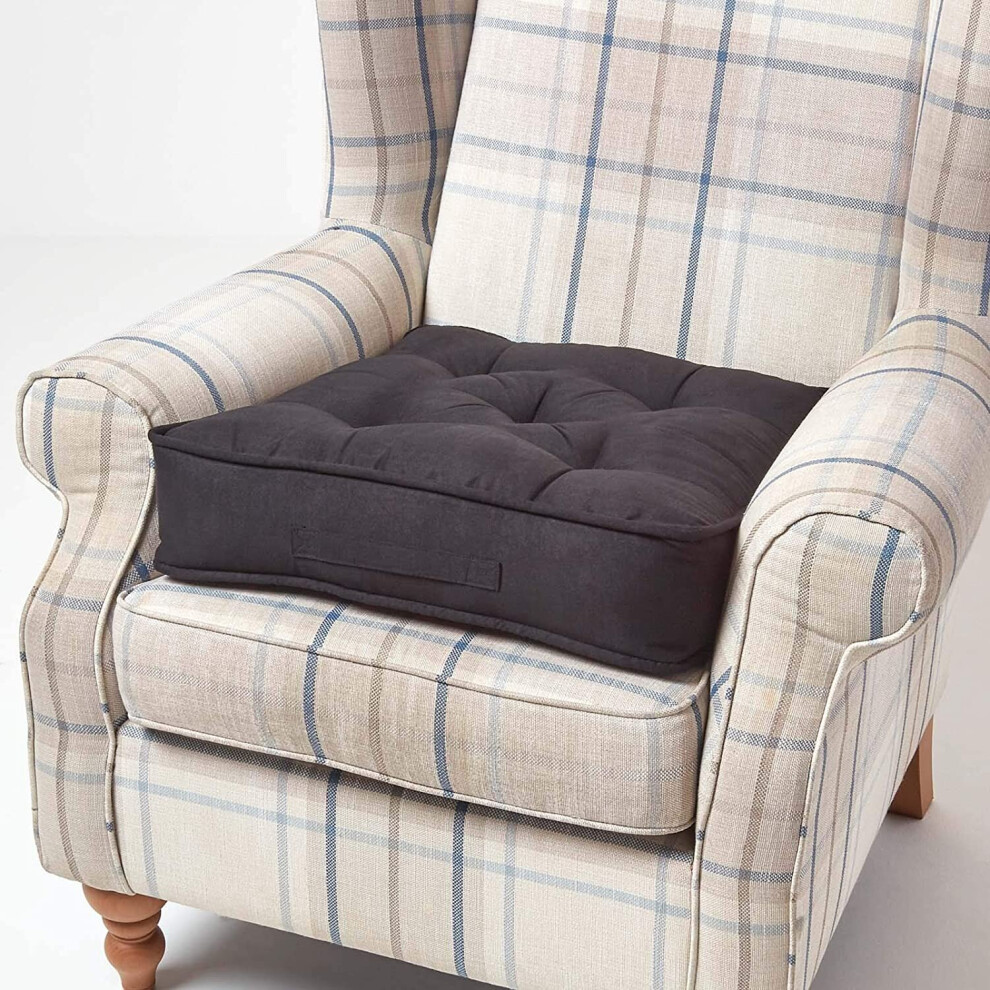 Homescapes Faux Suede Dining Chair Booster Cushion Black