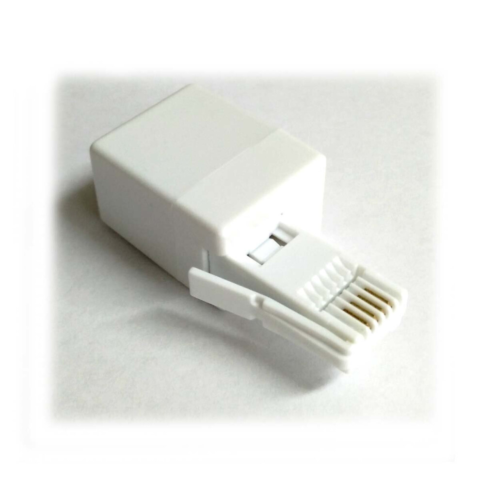 BT Plug to 2 Pin RJ11 Socket Phone Adapter - White/Black - NEW