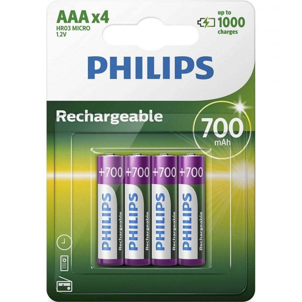 Philips AAA 700mAh Rechargeable Batteries (x 4 Single Batteries)