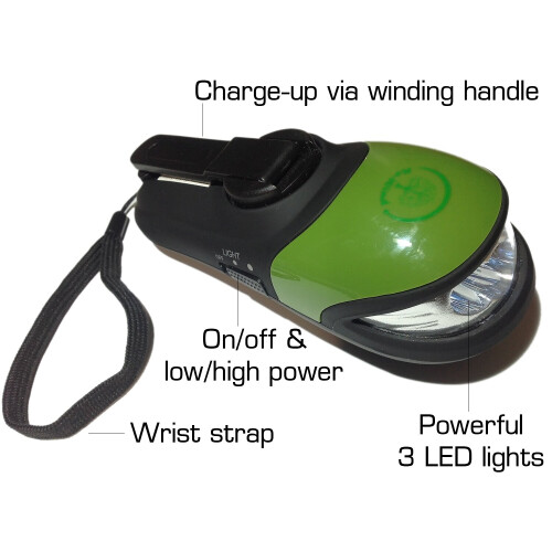 Re-Wind Wind-Up Led Torch Flashlight with Non-Slip Finish, Wrist Strap 1