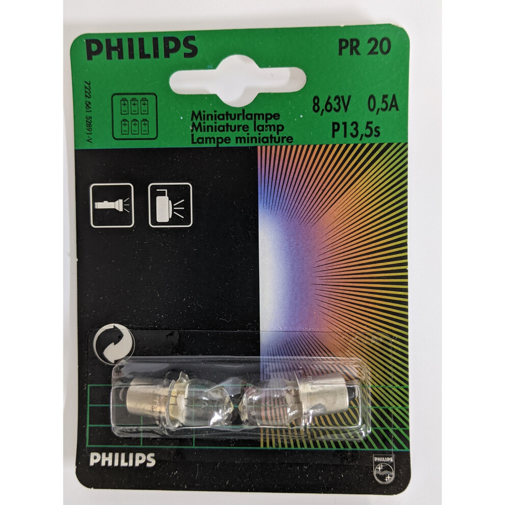 Philips PR20 Miniature lamp for torches  - 8.63V, 0.5a - 2pk