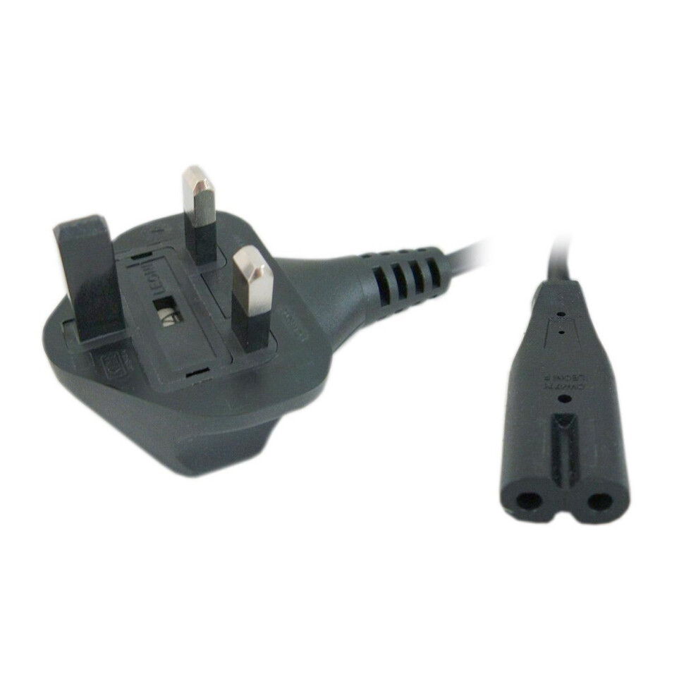 2M Uk Mains Power Cable Figure 8 - With 5 Amp Fuse - Black 799695498161