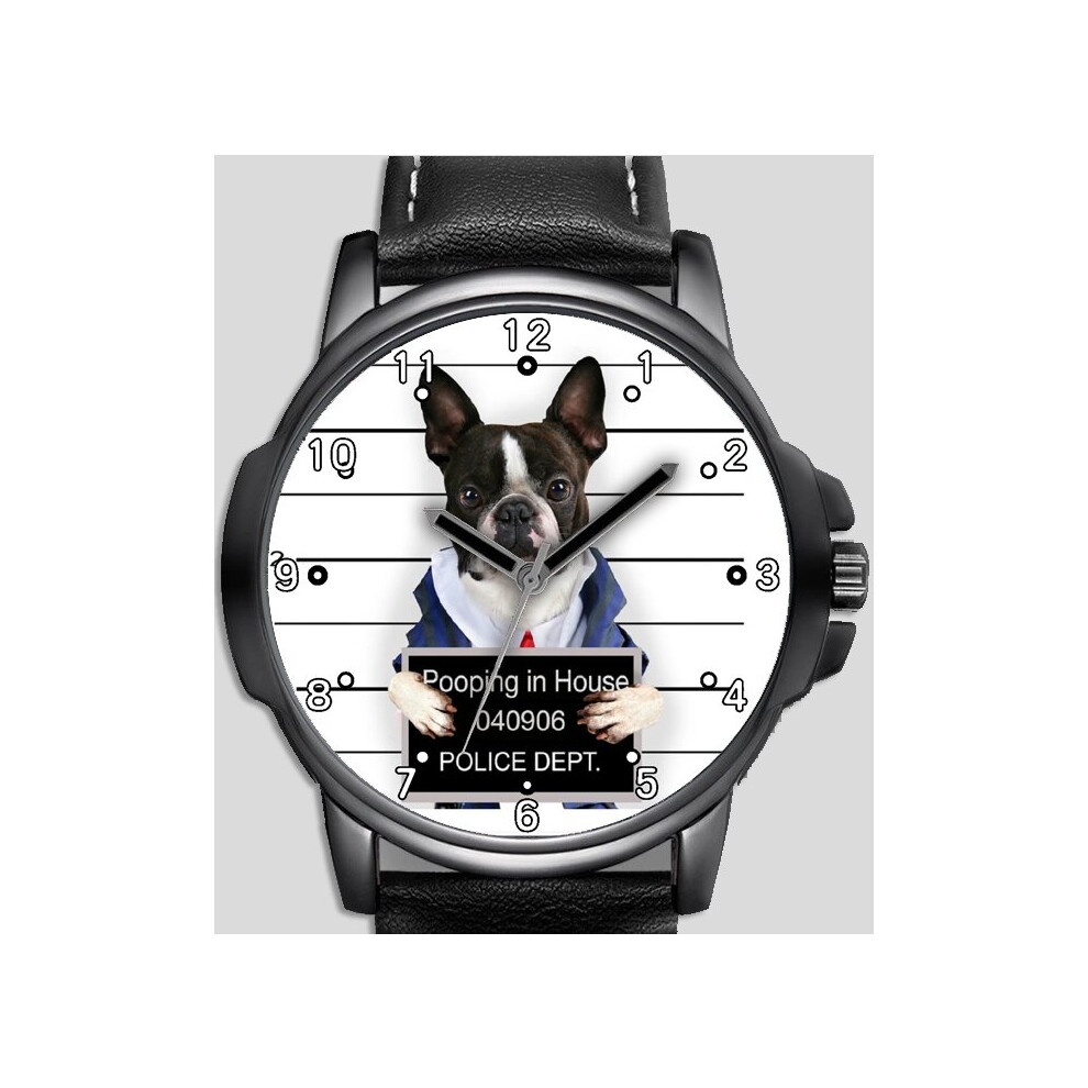 Boston Terrier Love Pet Dog Funny Mugshot Unique Wrist Watch Fast Uk