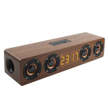 (brown) Home theater portable column Bluetooth Speaker Wireless wood speaker Alarm Clock Radio subwoofer Soundbar for TV speaker AUX USB