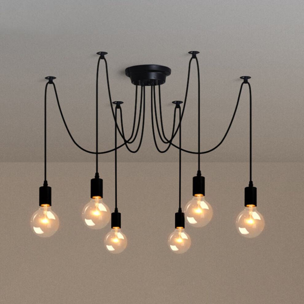 Industrial Antique Pendant Light 6 Heads Classic Edison Pendant Lamp Vintage Ceiling Lamp E27 Retro Spider Hanging Light Black