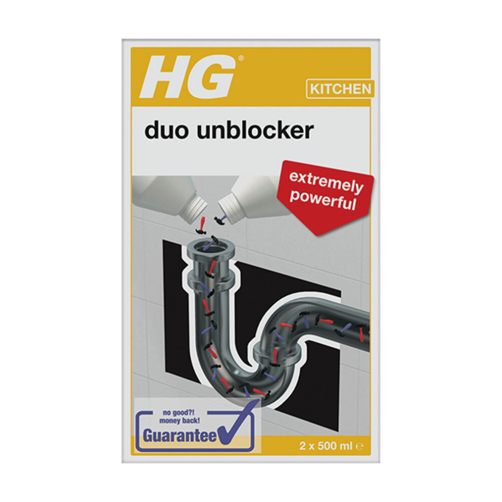 HG Duo Unblocker 1L - Extremely Powerful by Unique 2-component Technology - For Unblocking Persistent Blockages in Drains