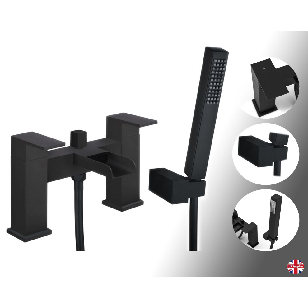Matt Black Bath Shower Mixer Tap Incl Hose & Handset (Dunk) 5060651452516