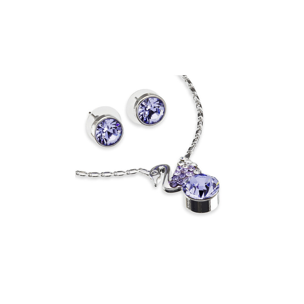 (Purple) Janeo Womens Necklace & Earrings Swan Set, Swiss Crystal Elements Timeless Gift Idea for Anniversary & Christmas.