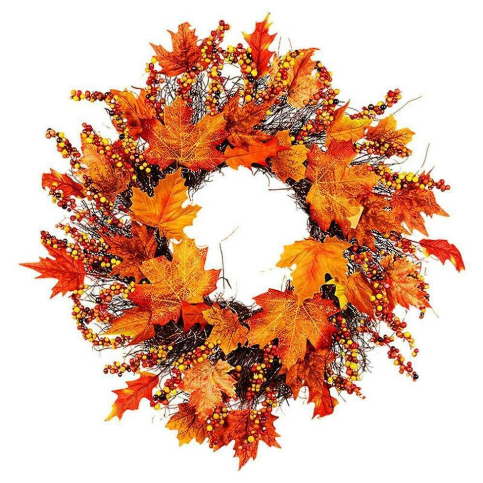 (45cm/17.7in) Fall Door Pumpkin Wreath Autumn Color Maple Leaf Halloween Decor Garland