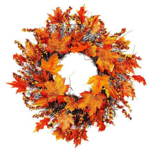 (60cm/23.6in) Fall Door Pumpkin Wreath Autumn Color Maple Leaf Halloween Decor Garland