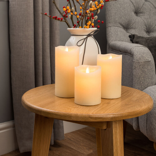 3 Large Wax LED Flickering Remote Control Candle Lights Dancing Flameless Candle