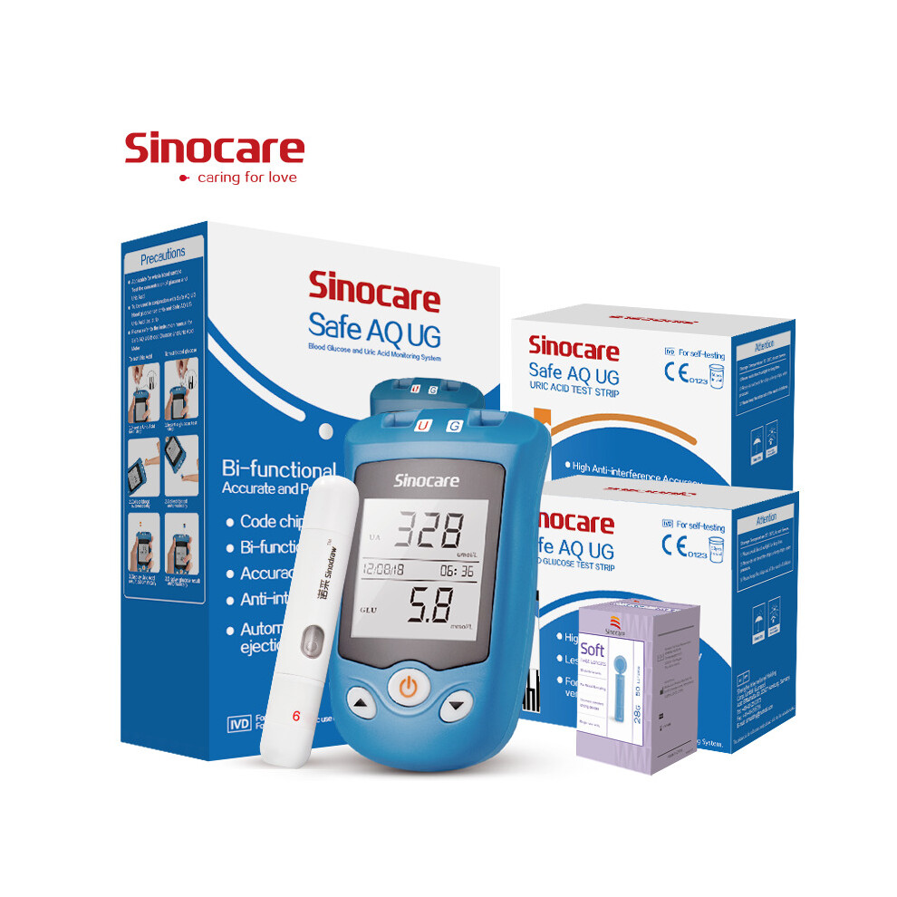 Sinocare 2 in 1 AQ UG Blood Glucose & Uric Acid Monitor Kit