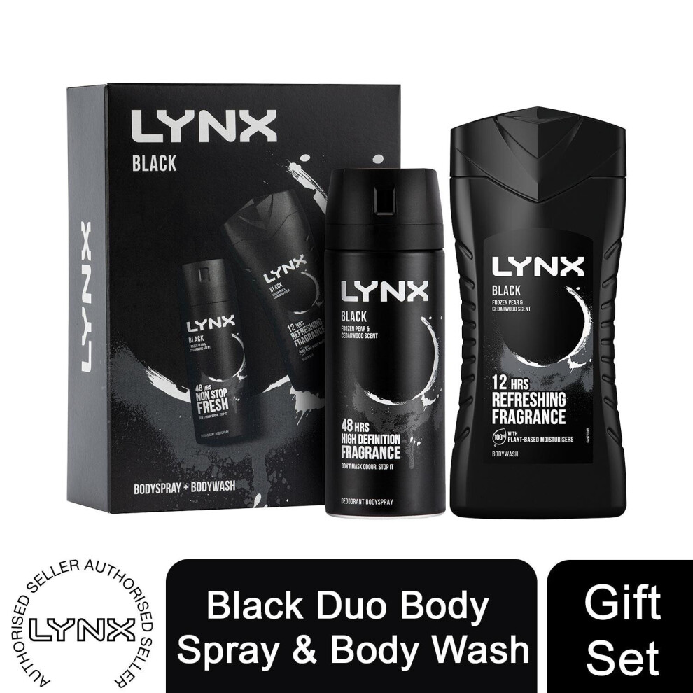 Lynx Black Duo Gift Set For Him, Body Spray 150ml & Body Wash 225ml