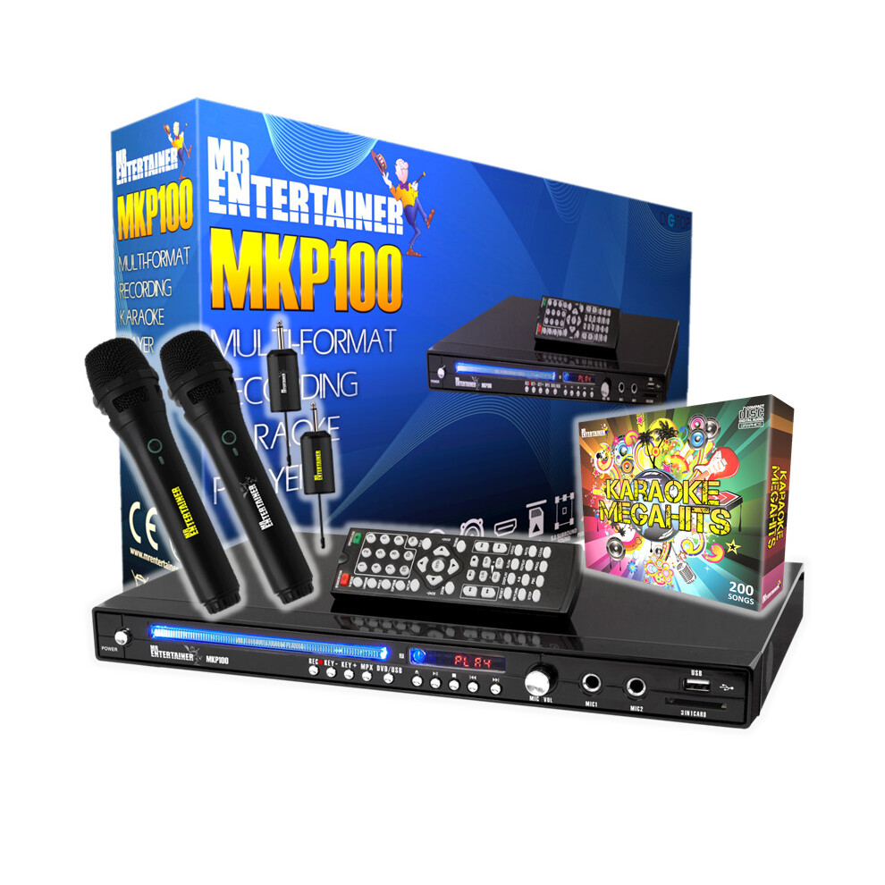 (Wireless Microphones, 200 Songs) Mr Entertainer MKP100 CDG DVD MP3G Karaoke Machine Player. HDMI/Record/Rip/USB