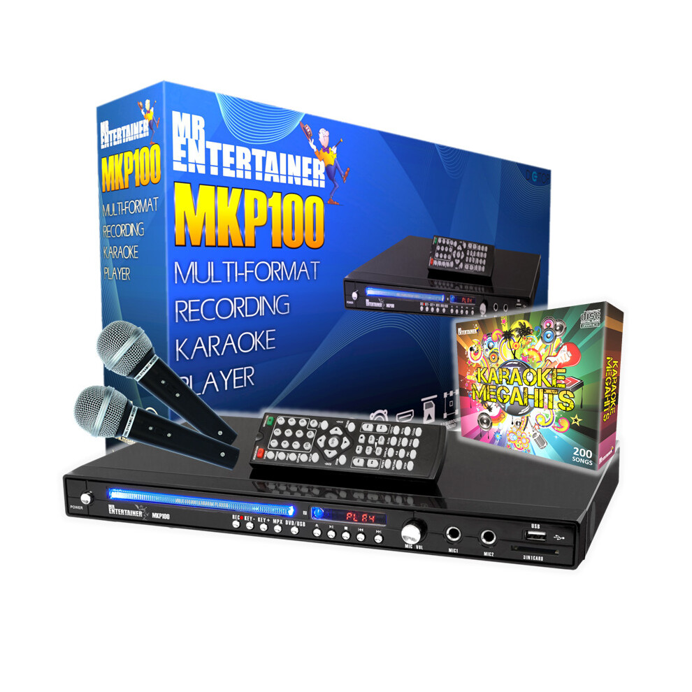 (Wired Microphones, 200 Songs) Mr Entertainer MKP100 CDG DVD MP3G Karaoke Machine Player. HDMI/Record/Rip/USB