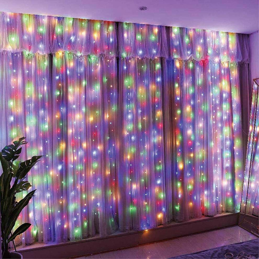 GaHeslop Curtain Lights 3m x 3m USB Operated Window Fairy Twinkle Lights 8 Modes 300 LED Copper Light Waterproof String Lights Christmas Decoration