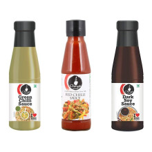 Chings Set of 3 Sauces - Green Chilli Sauce 190g / Dark Soy Sauce 200g / Red Chilli Sauce 190g - Made from The Finely Selected Ingredients