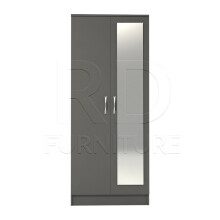 Ready assembled Classic 2 Door Mirrored Wardrobe Grey