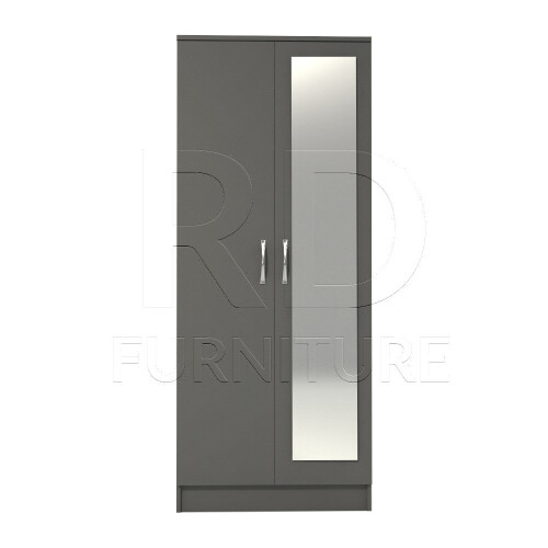 RD Furniture Ready assembled Classic 2 Door Mirrored Wardrobe Grey