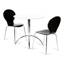 (Black) Kimberley Dining Set - White and Chrome Small 80cm Round Table With 2 Stacking Chairs
