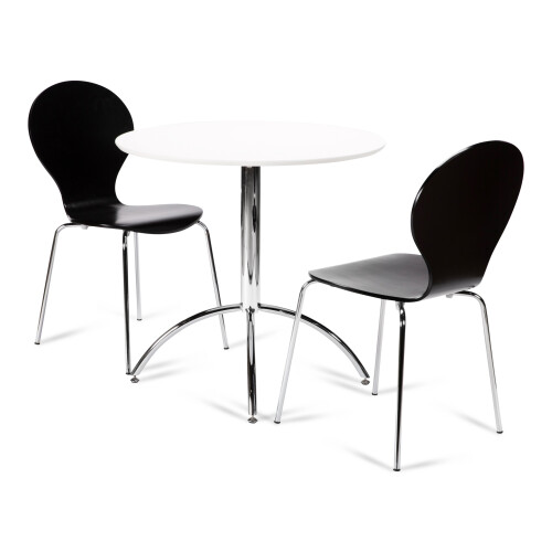 (Black) Kimberley Dining Set - White and Chrome Small 80cm Round Table With 2 Stacking Chairs