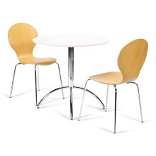 (Natural) Kimberley Dining Set - White and Chrome Small 80cm Round Table With 2 Stacking Chairs