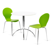 (Green) Kimberley Dining Set - White and Chrome Small 80cm Round Table With 2 Stacking Chairs