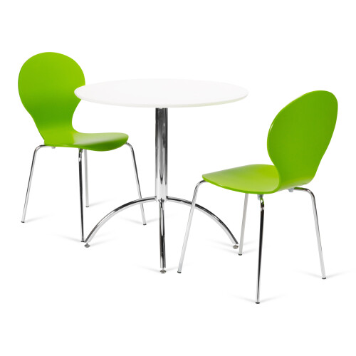 (Green) Kimberley Dining Set - White and Chrome Small 80cm Round Table With 2 Stacking Chairs